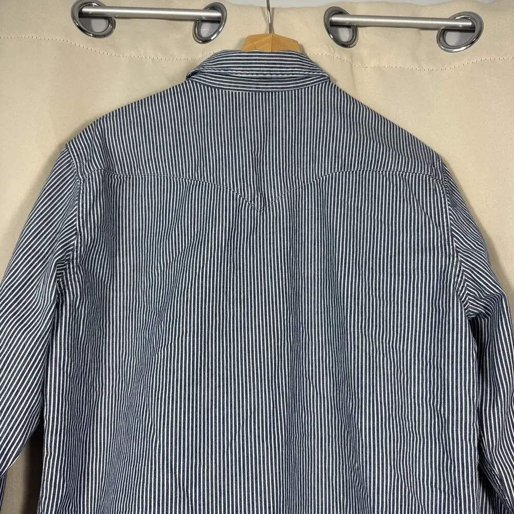 Levi’s Mens M Western Shirt Hickory Stripe Pearl Snap Denim Workwear Cowboy